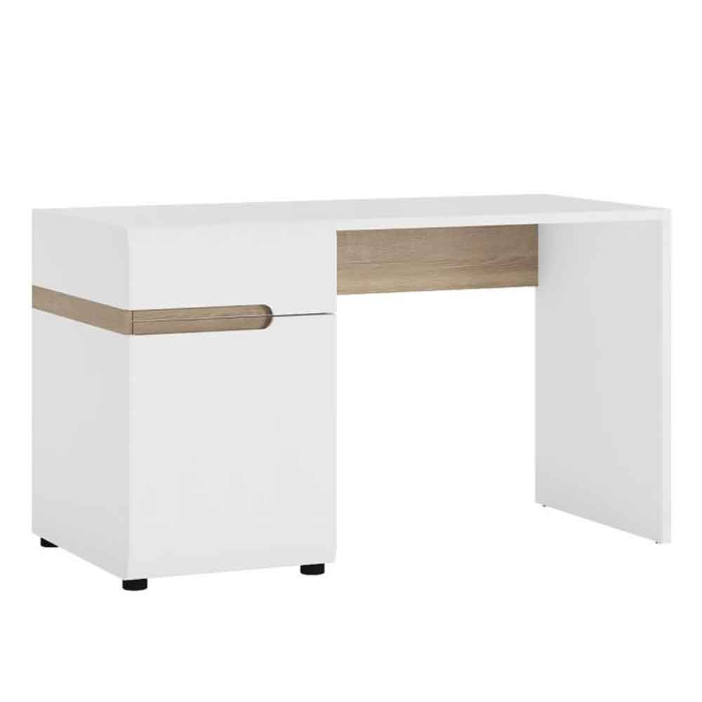 Cheya High Gloss Dressing Table with 1 Door in White and Truffle Oak